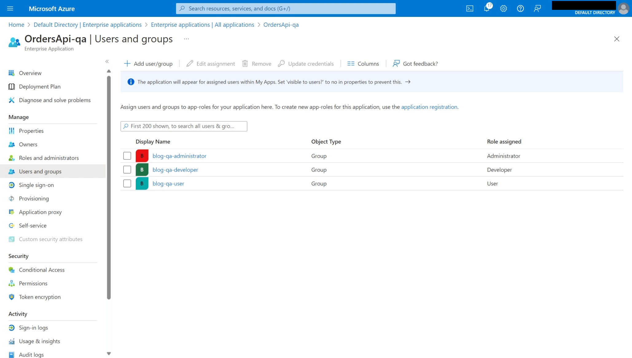 App role assignment to Azure Entra security groups